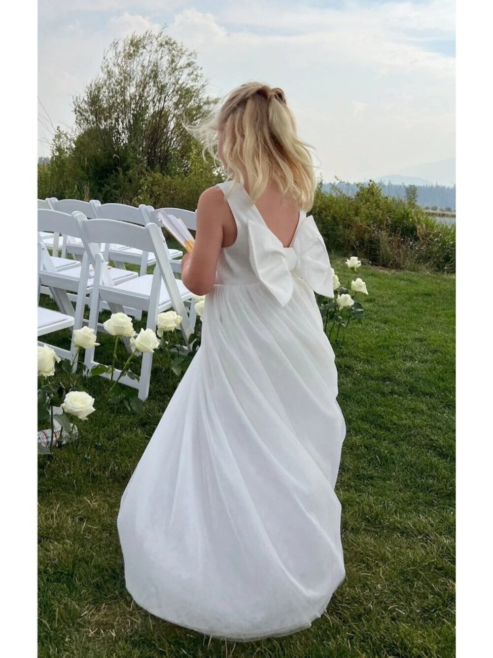 Mumu Mini Girls show me your mumu Sleeveless White Tulle Bow flower girl Dress 6 - Picture 7 of 8